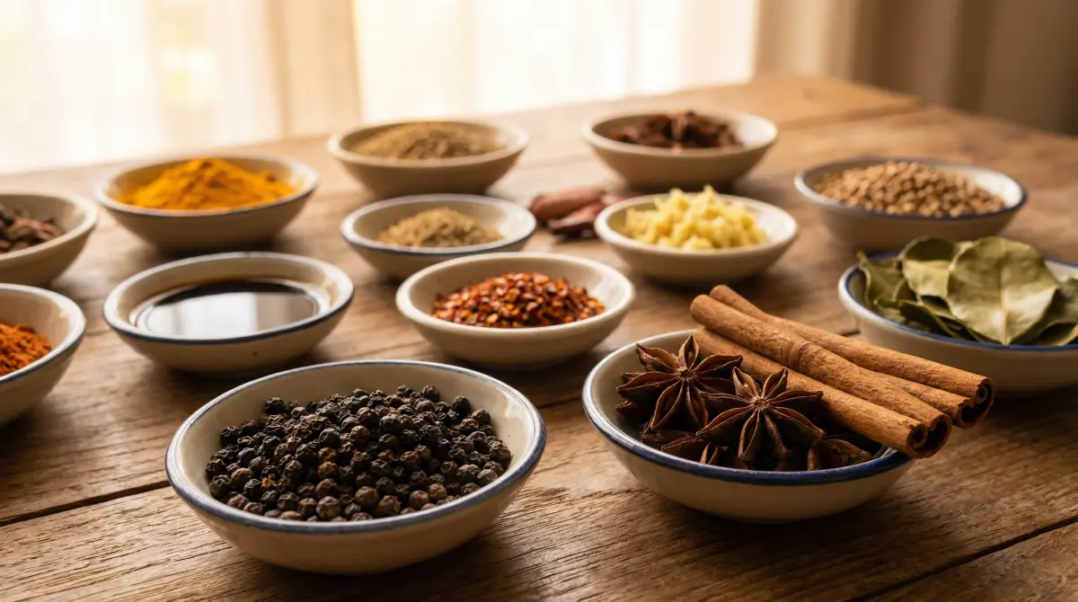 丰富色彩的亚洲调味料 - 色彩美学展示